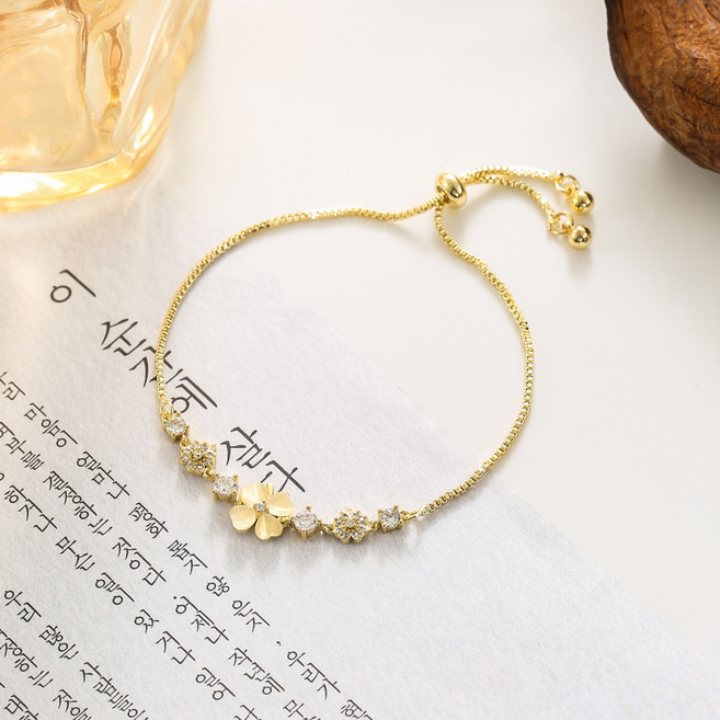 조절 가능 네잎클로버 캣아이 스톤 크리스탈 팔찌 데일리 로맨틱