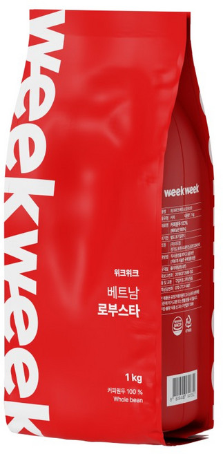 위크위크 고소한 베트남 로부스타 G1 원두 커피 홀빈, 1개, 1kg, 홀빈(분쇄안함)