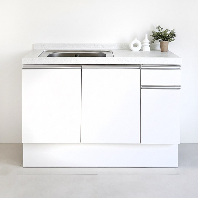 지안데코 인조대리석 싱크대 E0 PET 5컬러 하부장, 하이그로시화이트, 개수대1200서랍(좌싱글볼)