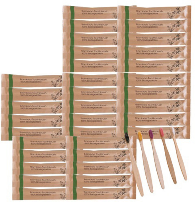 개별포장 나무칫솔 1세트 40개구성 칫솔모 컬러랜덤, 1개입, 40개