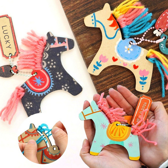 만들기 키트 우드 말 키링 5인용 유아미술 단체수업 만들기수업 체험활동 창의미술 공예키트 우드공예 만들기세트 diy, 1개, 기본구성-5세트