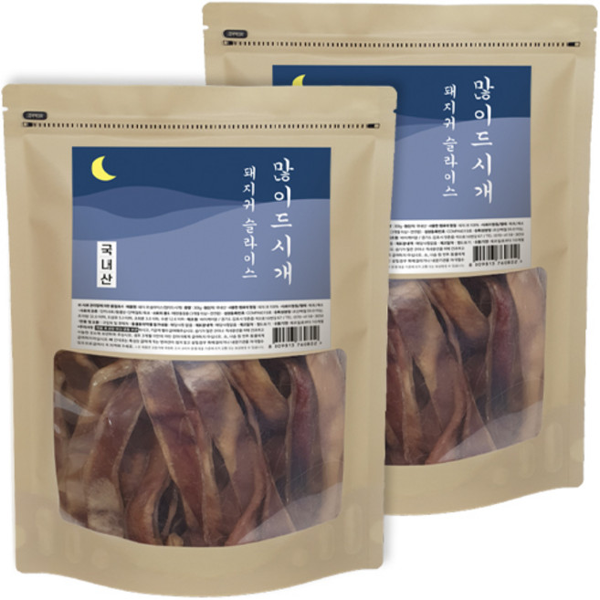 바이케이알 많이드시개 국내산 대용량 수제간식, 돼지귀슬라이스, 300g, 2개