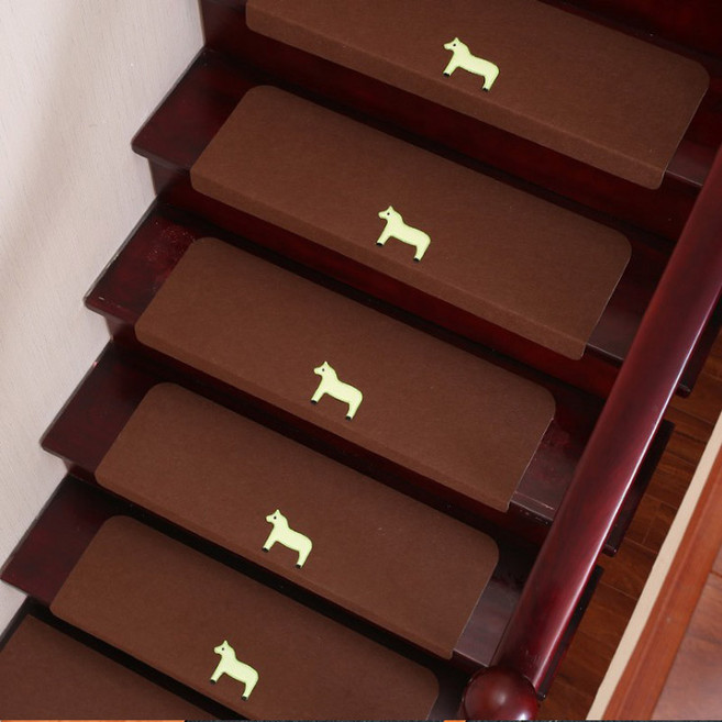 계단미끄럼방지 안전매트 논슬립 계단매트 슬개골탈구방지패드 야광매트 55*22*4.5cm 5장, 55cm야광유니콘브라운, 5개