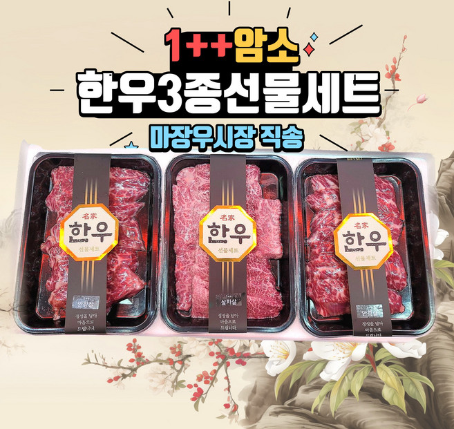 마장축산물시장 직배송 1++ 투뿔 마블링9 최상급 암소 한우 설 선물세트 1kg, 1개