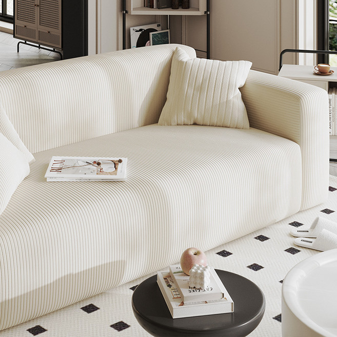 [먼지없는] 커버무드 스트라이프 소파 커버 + 자체제작 고정 스펀지, 1개, 아이보리