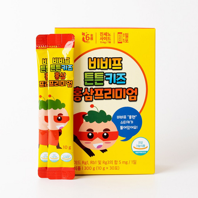 [비비프] 튼튼키즈 홍삼프리미엄 10g X 30포 1개월분 어린이 홍삼 (국산 홍삼농축액 진세노사이드 5mg 함유), 1개, 300g