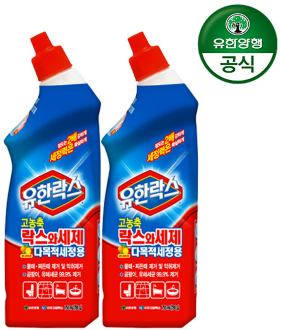 유한양행 [본사직영] 유한락스 변기세정제 시트러스 755mL, 2개