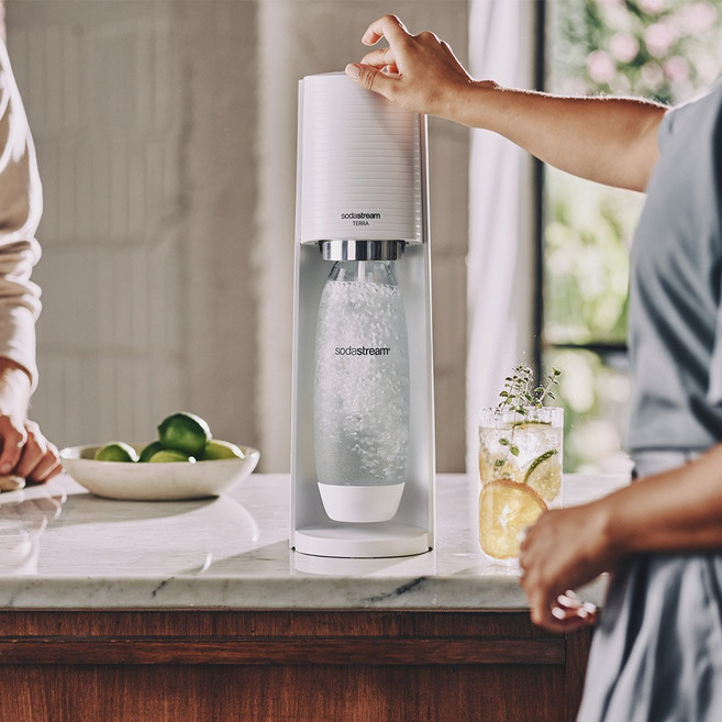 【Sodastream】TERRA 自動扣瓶氣泡水機(純淨白)送鋼瓶及專利水瓶, TERRA