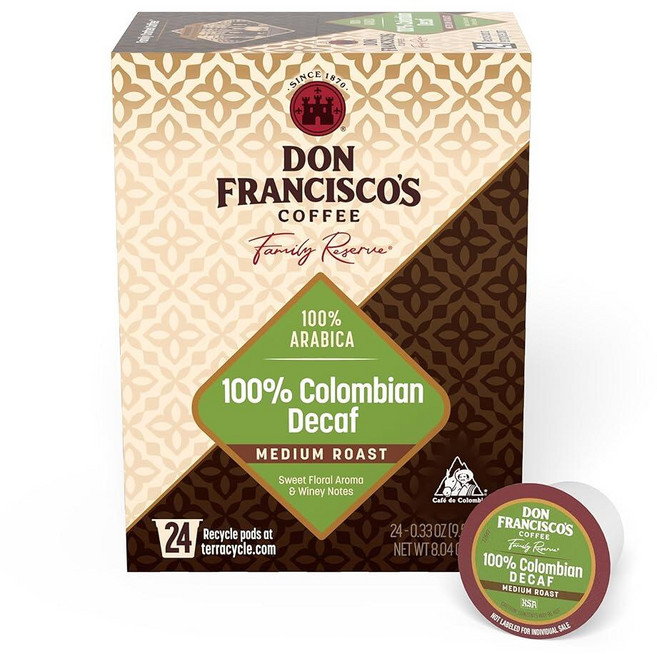 돈프란시스코 디카페인 100% 콜롬비아 미디엄 로스트 캡슐 커피 9.5g 24개입 1박스
