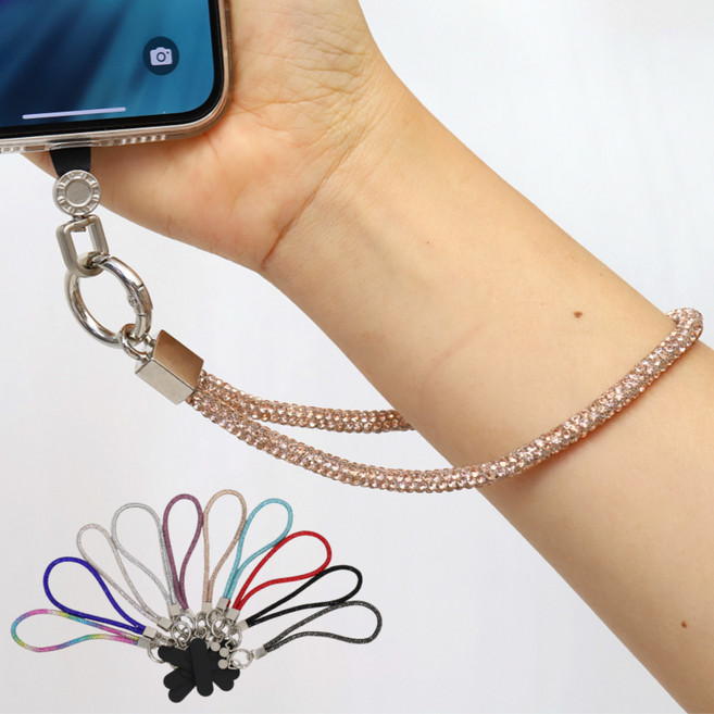 [도난 방지] 구해바 반짝이 핸드폰 손목 스트랩 줄 태그홀더포함, 1개, 블링블링 골드