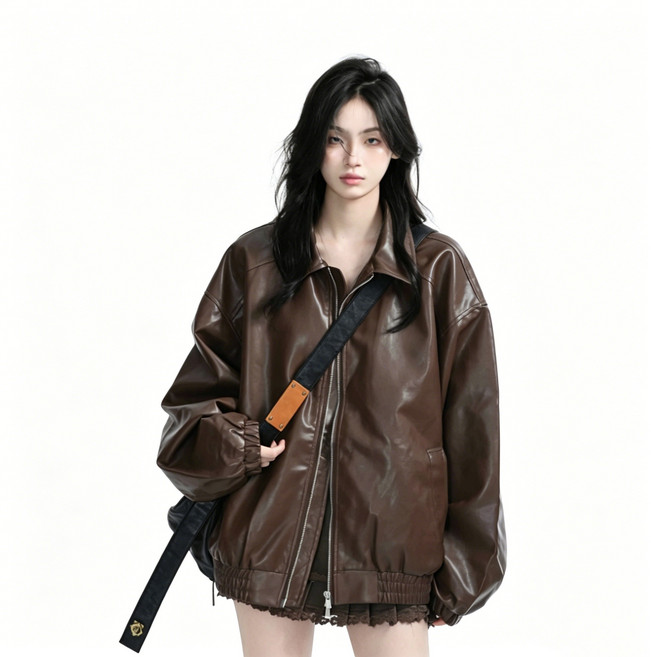 BLACK K7 여성 봄가을 오버핏 블랙 바이커 스타일 가죽 자켓 상의
