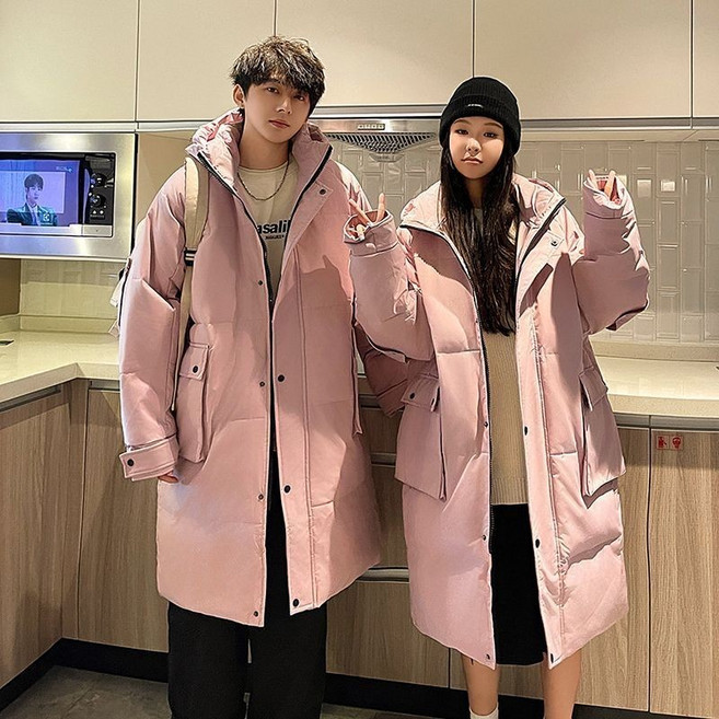 AOKADA남녀공용 겨울 오버핏 후드 덕다운 롱패딩 오리털 커플 코트 아우터