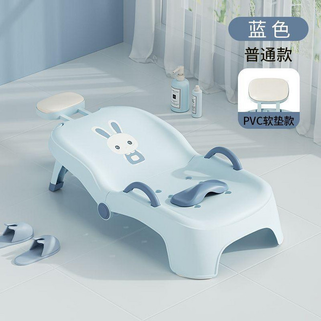 兒童洗頭躺椅 免倒水帶洗頭槽 PVC軟頭枕, 藍色,普通款 PVC軟頭枕可伸縮, 1個