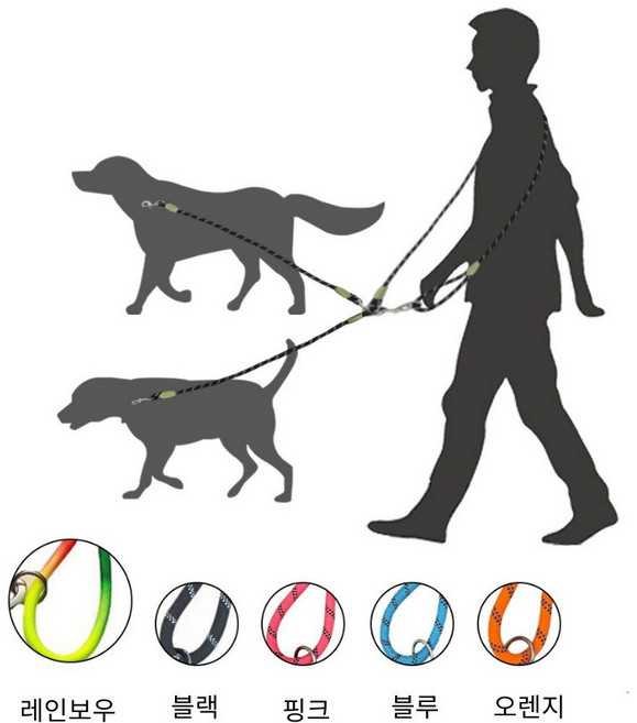 딜헤븐 핸드프리 크로스 강아지 2줄 리드줄, 레인보우, 1개