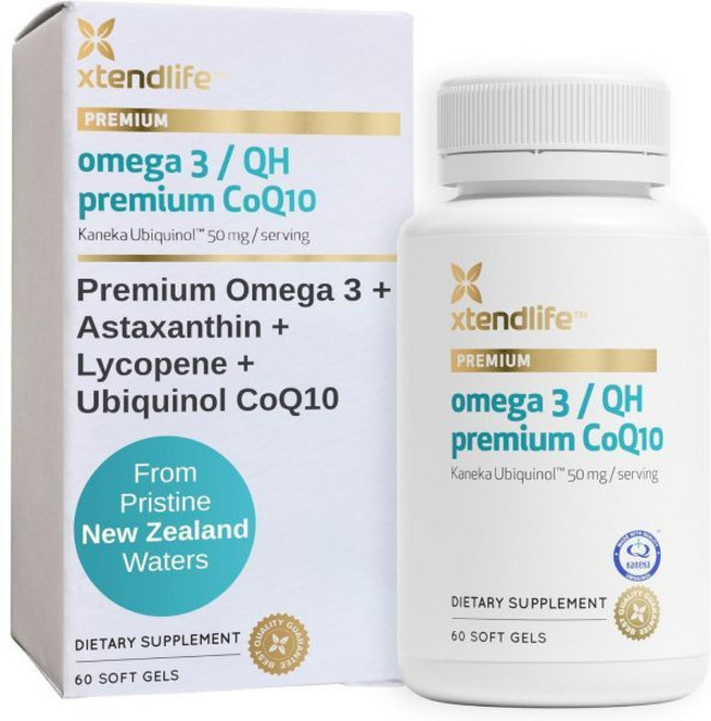 엑스텐드라이프 오메가3 QH 코큐텐 피쉬 오일 DHA EPA 유비퀴놀 포함 아스타잔틴과 라이코펜 함유로 관절, 오메가 3/코엔자임 Q10 프리미엄