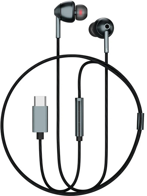 C타입 유선 이어폰 LOCONAQ EP01 인이어 USB-C 디지털 마이크 단추 CX31993 DAC 32oh, 1.GRAY