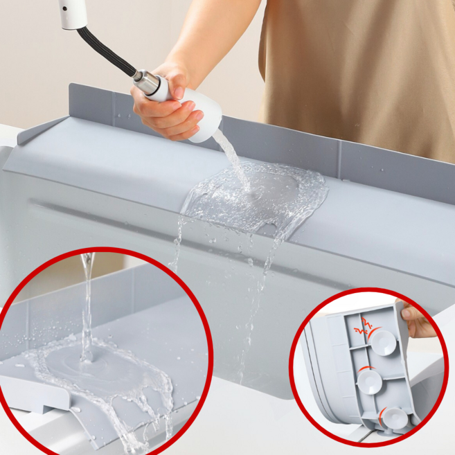 글로윅 처마형 흡착식 특대형 싱크대앞 물막이 물튀김 방지 실리콘 물막이, 1개, 그레이 45CM