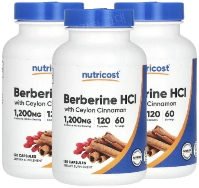 Nutricost Berberine 베르베린 HCl 1200mg 120캡슐 3개 실론시나몬, 120정 - 쿠팡