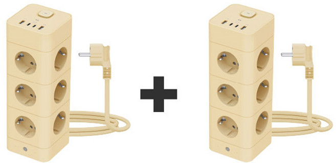 (2개)에코너 타워 멀티탭 1+1, 16구+16구 / 바닐라베이지, 1세트