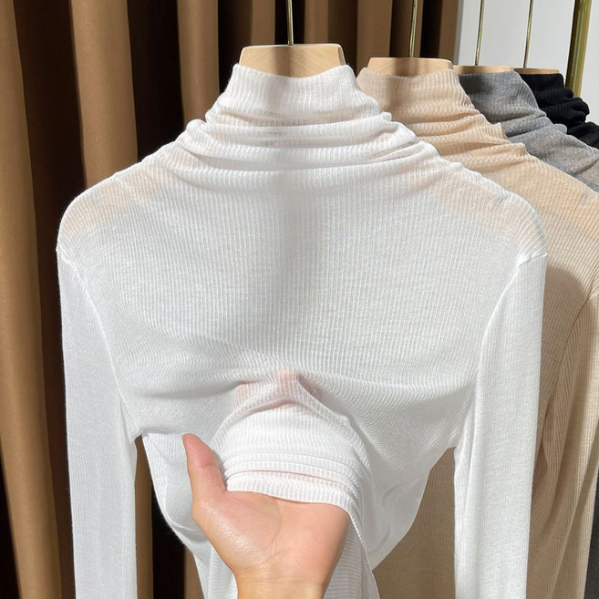 메인워크 여성 목폴라 긴팔 티셔츠 봄가을 스판 슬림핏 이너 데일리 루즈핏 기질 캐주얼 간절기 아우터 상의