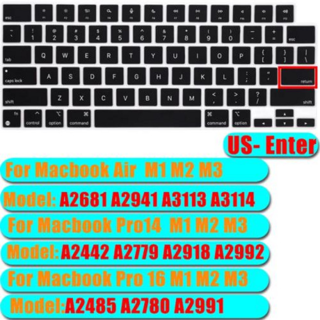 노트북 키스킨 실리콘 키보드 커버 키보드 덮개 에어 & 프로 M3 M2 M1 15.3 "14" 13.6 "16 A3113 A3114 A2941 A2681, [03] A3113 US EN black, 03 A3113 US Black, 1개