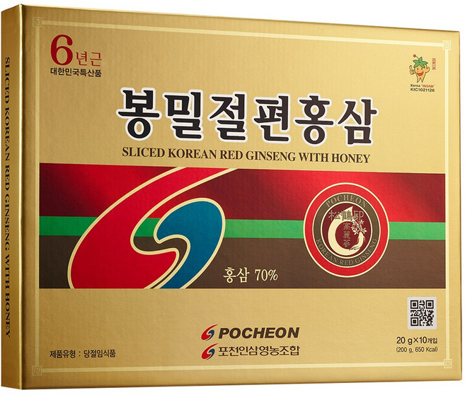 포천홍삼 봉밀절편홍삼(6년근)20g x 10개입, 200g, 1개