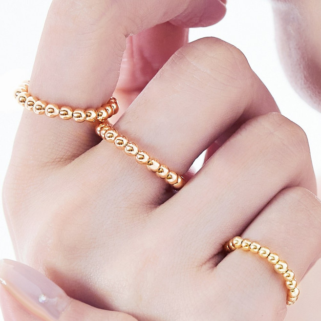 14k Gold Filled 반지 금 볼 체인 레이어드 실 반지 버블 링 버블팝 반지