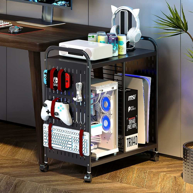 이동식 게임기 수납 데스크 탑 사이드 선반 제 조립식 컴퓨터본체 보관, 1. 그레이