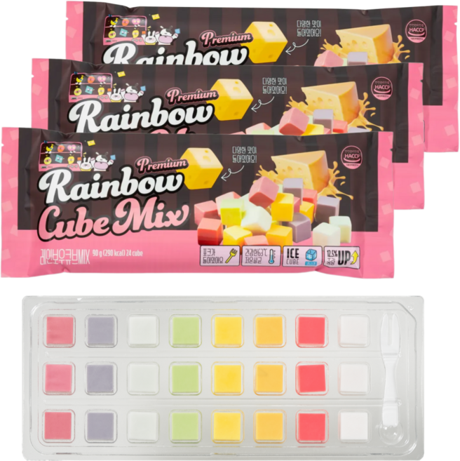 단미푸드 레인보우큐브치즈 8가지 과일 맛, 3개, 90g