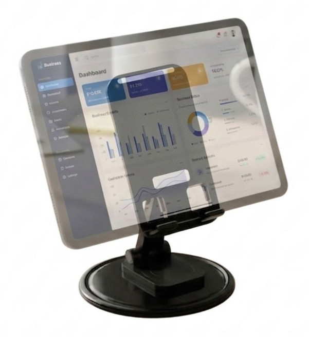 탁상용 접이식 360도 회전 핸드폰 태블릿 거치대 + 미끄럼방지패드, 1개, 블랙