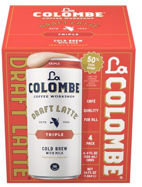 라 콜롬브 트리플 드래프트 라떼 - 콜드 프레스 에스프레소 라 콜롬브 트리플 드래프트 라떼 - 콜드 프레스 에스프레소 3샷과 거품 우유 - 실제 재료로 만듦 - 즉석 커피 9액, 9 Fl Oz (Pack of 4), Triple, 1개