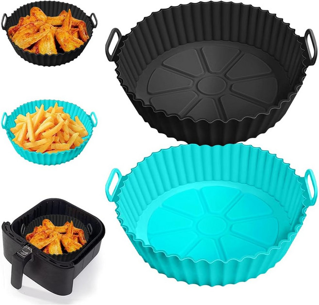 닌자 푸디용 실리콘 에어프라이어 라이너 Ninja AF101 4QT AF141 5QT AF150 AF161 XL MAX 5.5QT 및 대부분의 3-5쿼터 오븐 전자레인지 액세서리, Black+Blue
