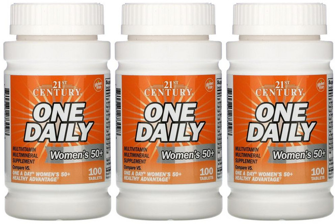 21st Century 21세기 센트리 원데일리 우먼 50+ 멀티비타민 미네랄 100정 3병 비타민 a c d3 e k 티아민 리보플라빈 엽산 칼슘 마그네슘 아연 셀레늄 함유