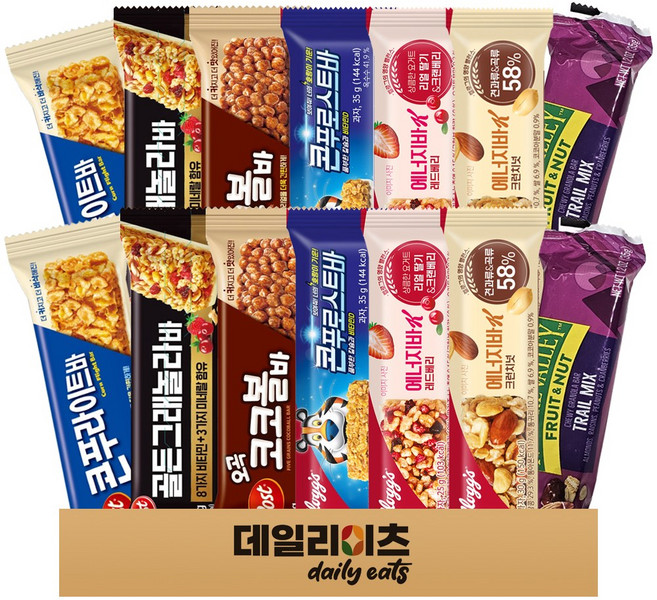 [데일리이츠] 켈로그 포스트 에너지바 7종류 14개 (크런치넛 레드베리 다크초코앤씨솔트 베리앤넛 콘푸라이트바 코코볼바 골든그래놀라바), 2세트, 30g