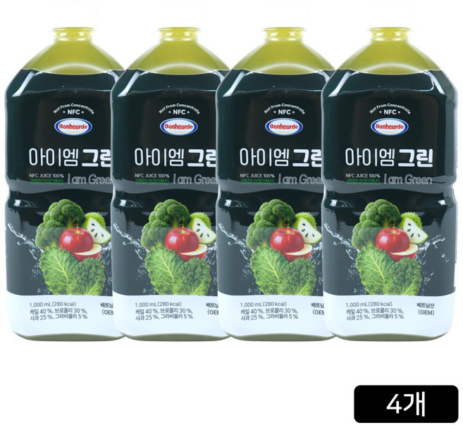 [홈쇼핑] 보넬드 아이엠 그린주스 100% NFC 착즙주스, 4개, 1L
