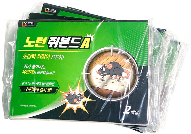 노런쥐본드A [2매입 x5낱개세트] 쥐끈끈이 쥐약 쥐트랩, 5개, 2매입