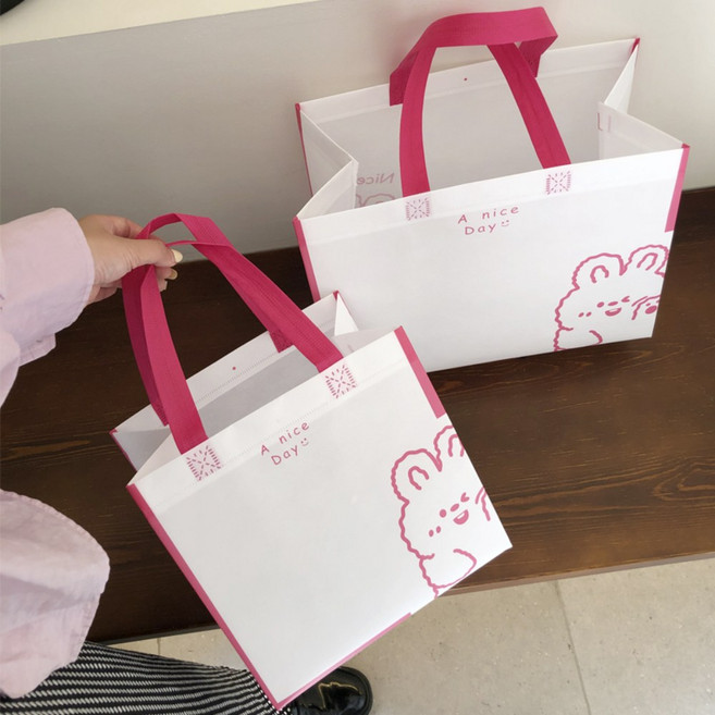 복장 부직포 쇼핑백 소중대 포장봉투 손잡이 선물봉투 쇼핑백 리유저블, 레드 래빗24x24x15cm, 25개