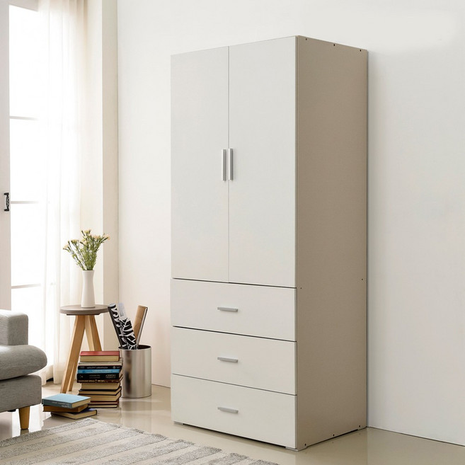 장인가구 큐비 800 3단서랍 행거형 옷장, 아이보리메이플