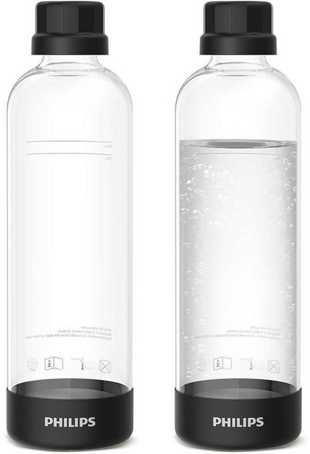 PHILIPS 탄산 병 ADD916/37 1L 트윈 팩 재사용 가능한 PET 스파클링 워터 보틀 호환 탄산수 메이커 ADD4902BKOQ/37 ADD4902WHOQ/37, 플라스틱 2팩, 블랙