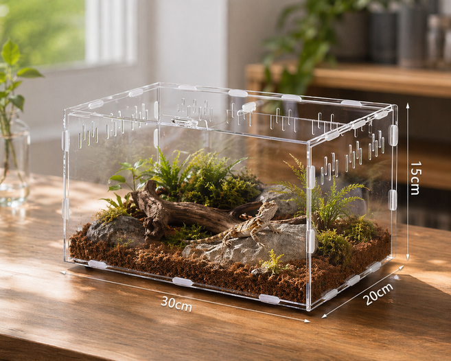 아크릴 사육 케이스 소형 사육 박스 관찰용 사육통 곤충 파충류 사육 용기, 1개, 30*20*15cm (가로형롱박스)