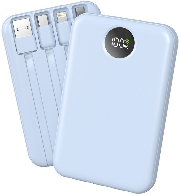 YEXXI 일체형 보조배터리 고속충전 PD 22.5W 미니 휴대용 10000mAh 4개 케이블 멀티단자, Blue, N1