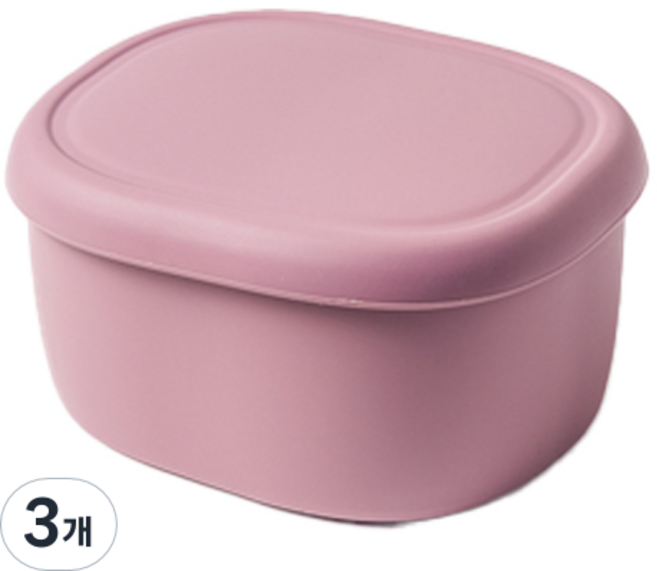 키친팩토리 파스텔 실리콘 라운드 밀폐용기 다크핑크, 3개, 300ml