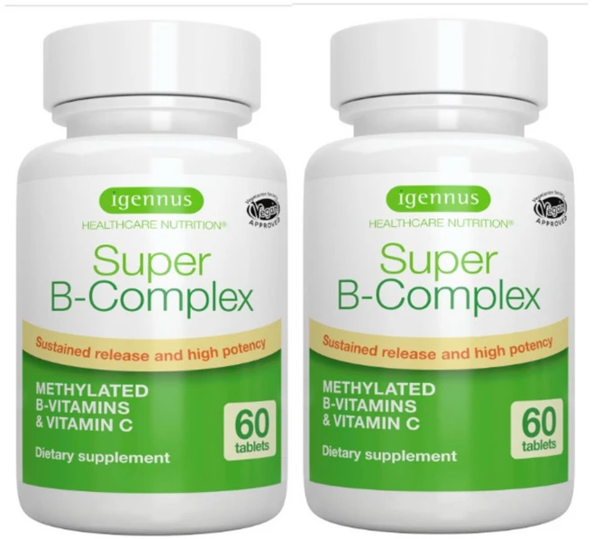 Igennus Super B-Complex Methylated B Vitamins 이제너스 슈퍼 B 콤플렉스 비타민B & 비타민C, 2개, 60정 - 쿠팡