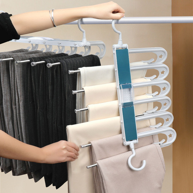 1in6 매직 6단 바지 옷걸이 바지걸이 논슬립 어깨뿔방지 접이식, 6단 바지옷걸이, 1개