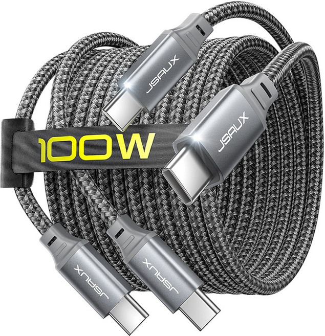 JSAUX C to C타입 100W 초고속 PD 충전 데이터 Marker 칩 케이블, 2개, 그레이, 3m