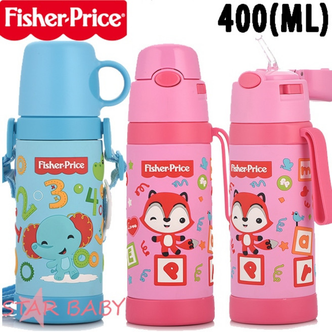 費雪牌 Fisher-Price 大容量保溫保冷兩用提袋式水壺 400ml, 藍色+贈配件, 1個