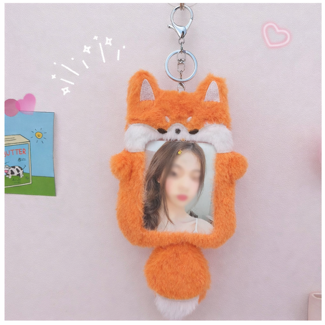 근이몰 여우 인형 포토카드 키링 귀여운 카드홀더 사진 수납 아이돌 포카, 1개, 여우인형포토카드키링