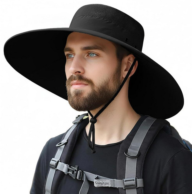 HUAMULAN Men Wide Brim Sun Hat Summer Unisex Women Bucket Safari Fishing Hats for Outdoor Hiking B