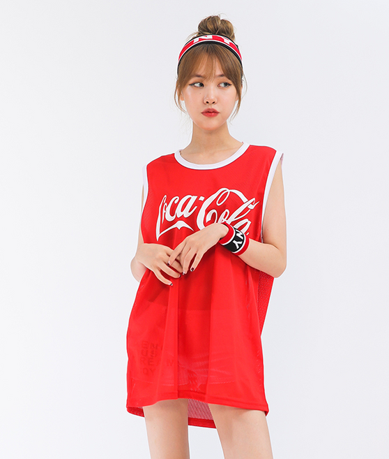 Unique 123 코카콜라 매쉬 박스나시 / 방송댄스복 무대 공연 힙합 에어로빅 줌바댄스 피트니스 오버핏 루즈핏 트레이닝 / 유니크걸