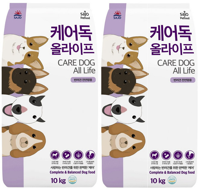 사조동아원 전연령용 케어독 올라이프 건식사료, 닭, 10kg, 2개